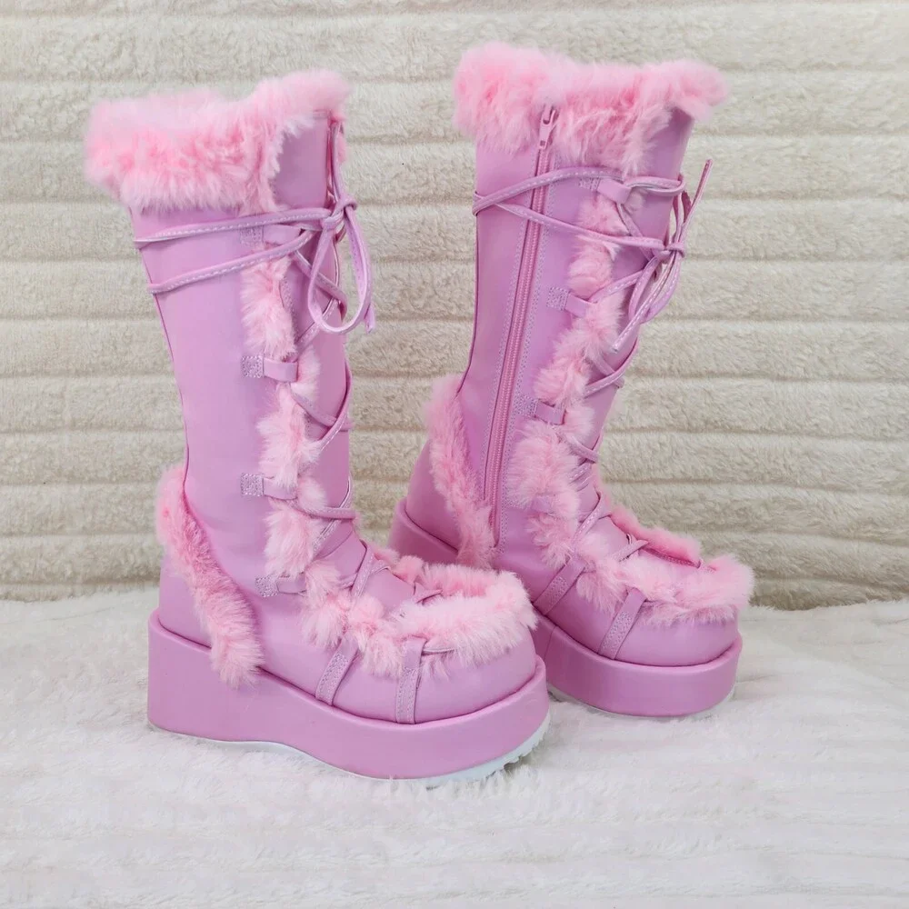 NIB DEMONIA Cubby 311 Stomper Baby Pink Platform Pastel Goth Punk Knee Boots NY - Picture 2 of 9